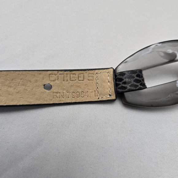 Chicos Elastic Resin Snake Embossed Leather Belt Gray Boho Career Art To Wear - Picture 4 of 6